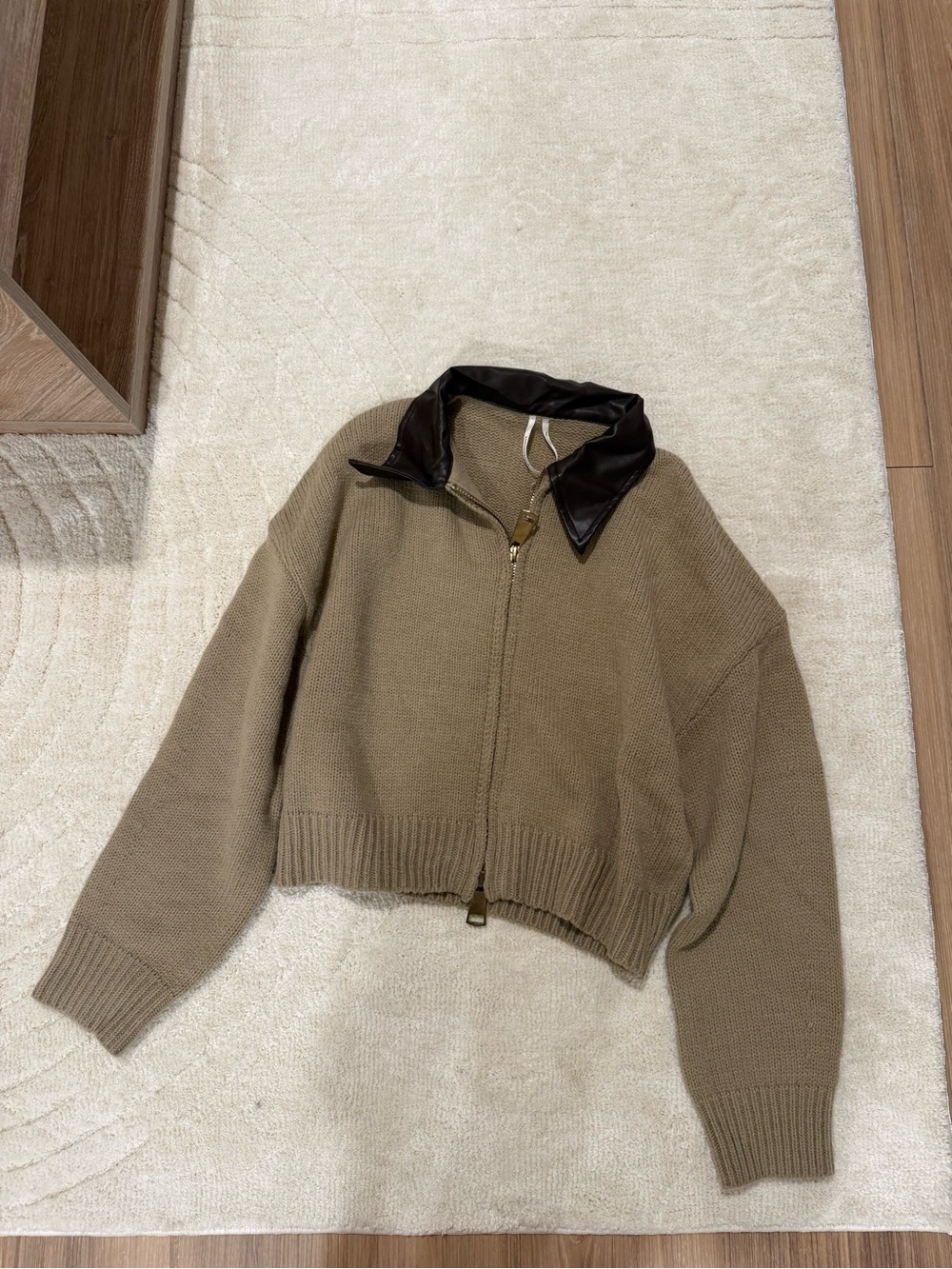 BY ANTHROPOLOGIE FAUX LEATHER MIXED CARDIGAN SWEATER
